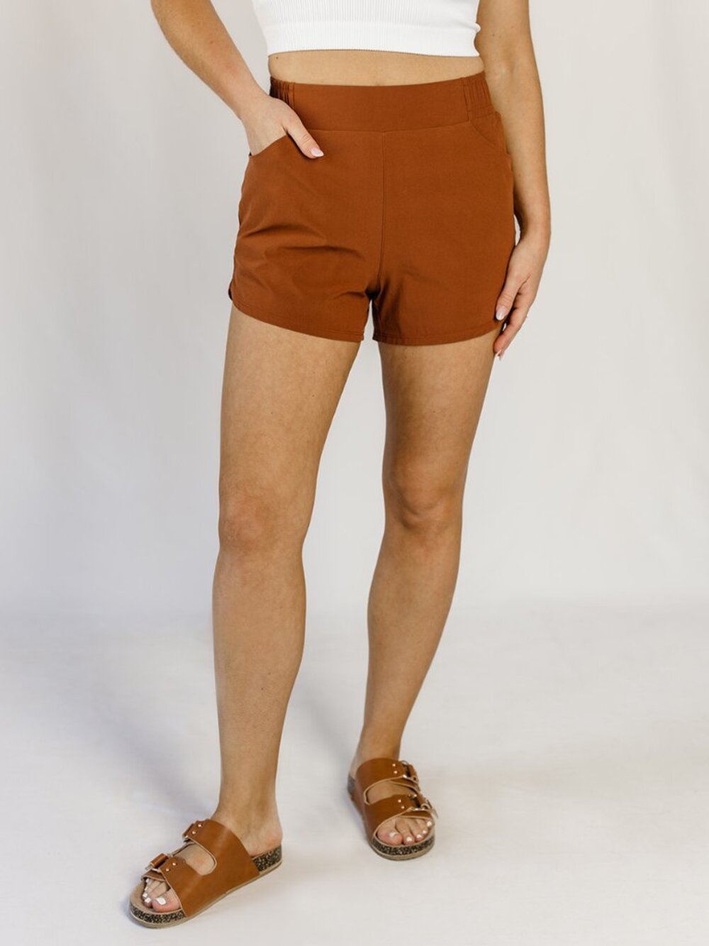 Mono B High Stretch, Elastic Waist, Curved Hem, Sport Shorts